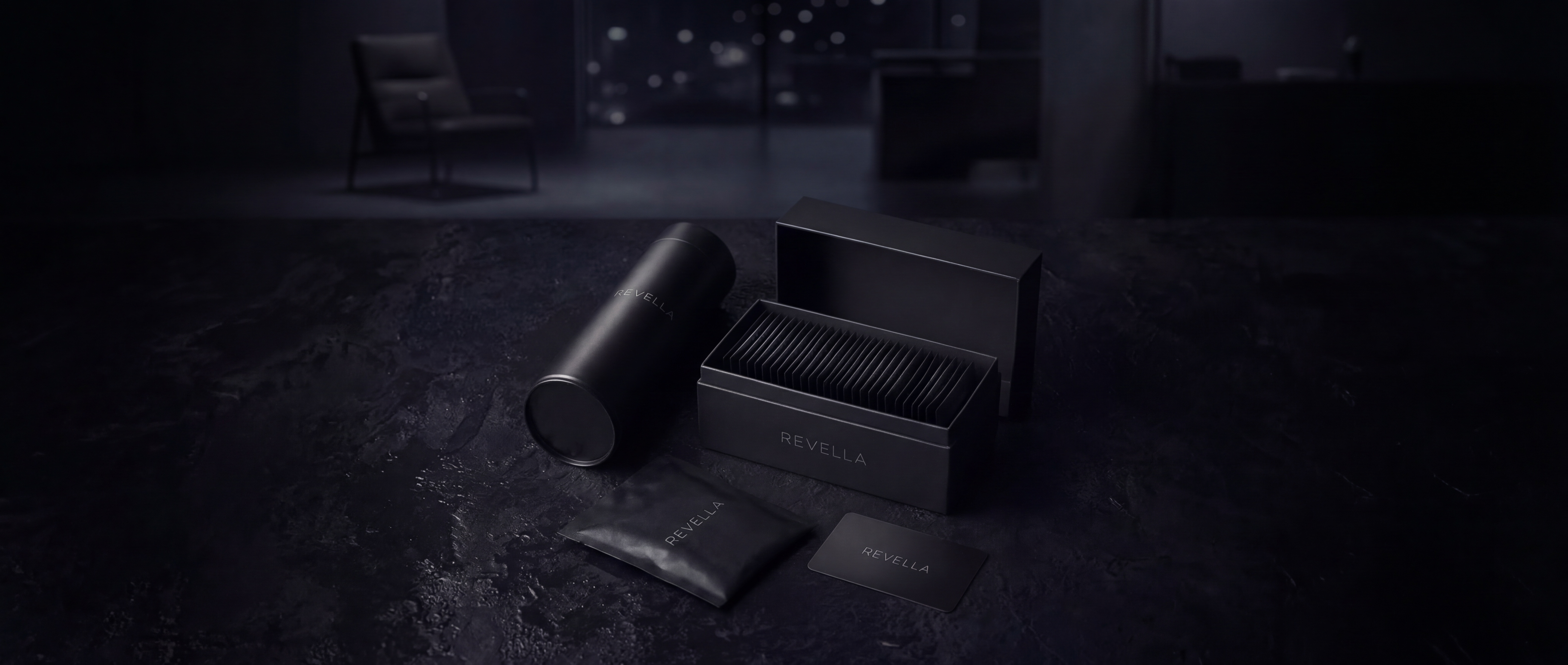 Revella starter kit on wet matte black concrete